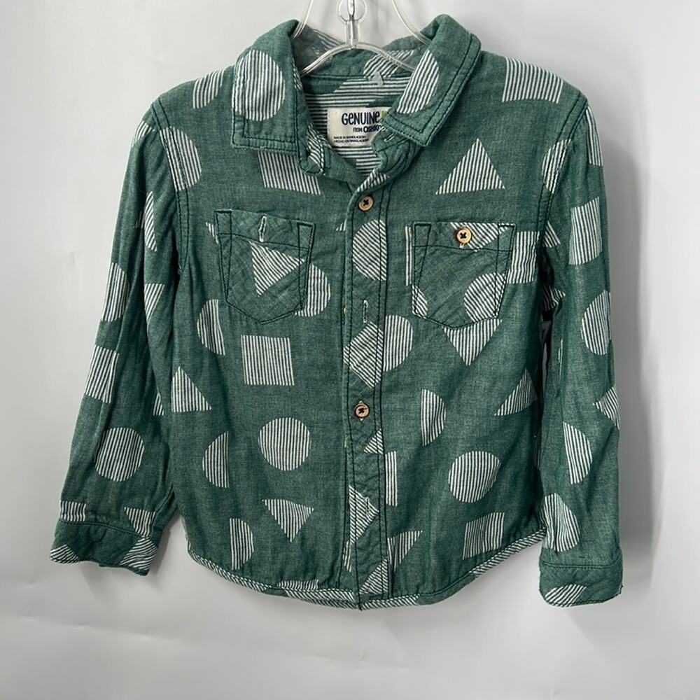 Oshkosh Toddler Boys Green & White Long Sleeve Button Up Shirt Size 4T